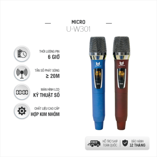 Micro Không Dây Đa Năng BEST SOUND U-W301 màu đỏ, xanh ( Loại 2 Mic ) - Ảnh 3