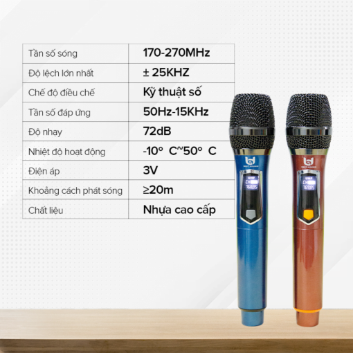 Micro Không Dây Đa Năng BEST SOUND V-W108 màu đỏ, xanh ( Loại 2 Mic )