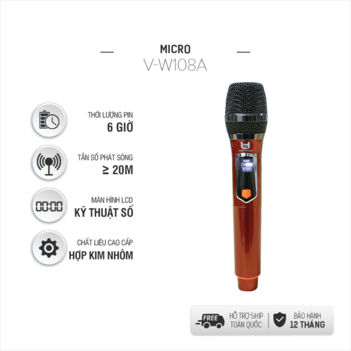 Micro Không Dây Đa Năng BEST SOUND V-W108A màu đỏ, xanh ( Loại 1 Mic ) - Ảnh 9