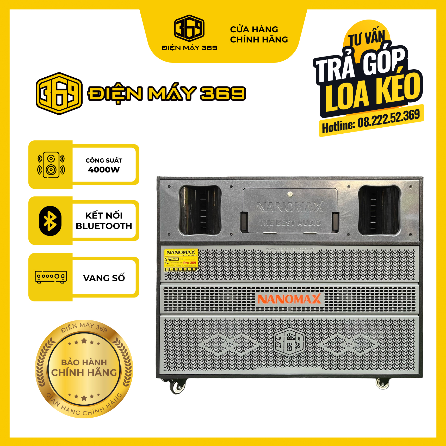 Loa Kéo Điện Công Suất CỰC Lớn NANOMAX PRO 369 - Đẩy 56 Sò ToShiba Công Suất 4000W