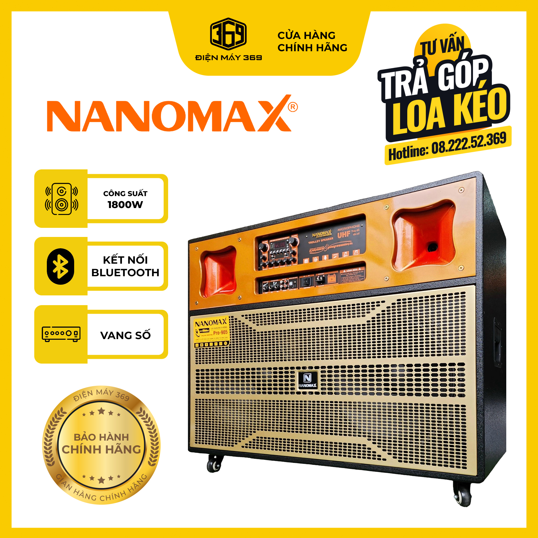 Loa Kéo Karaoke 4 Tấc Đôi Nanomax Pro-905 Công Suất Lớn 1800W